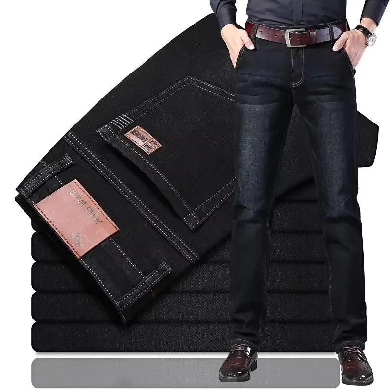 Men’s Autumn & Winter Stretch Straight-Leg Jeans, Sizes 28–40