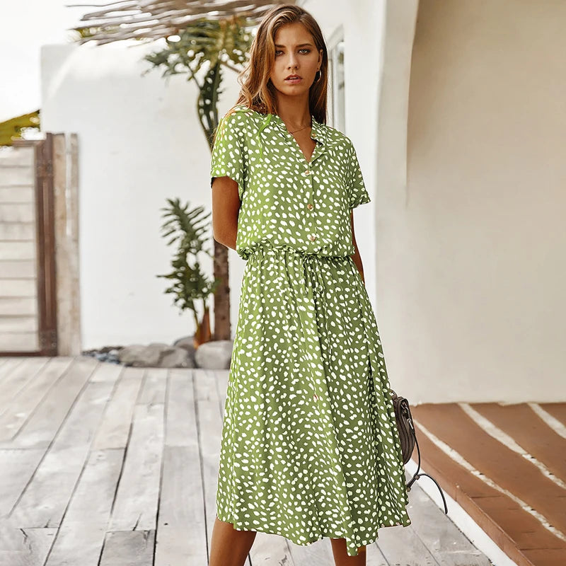 Vintage Floral Shirt Dress – Belted Mid-Calf Fit