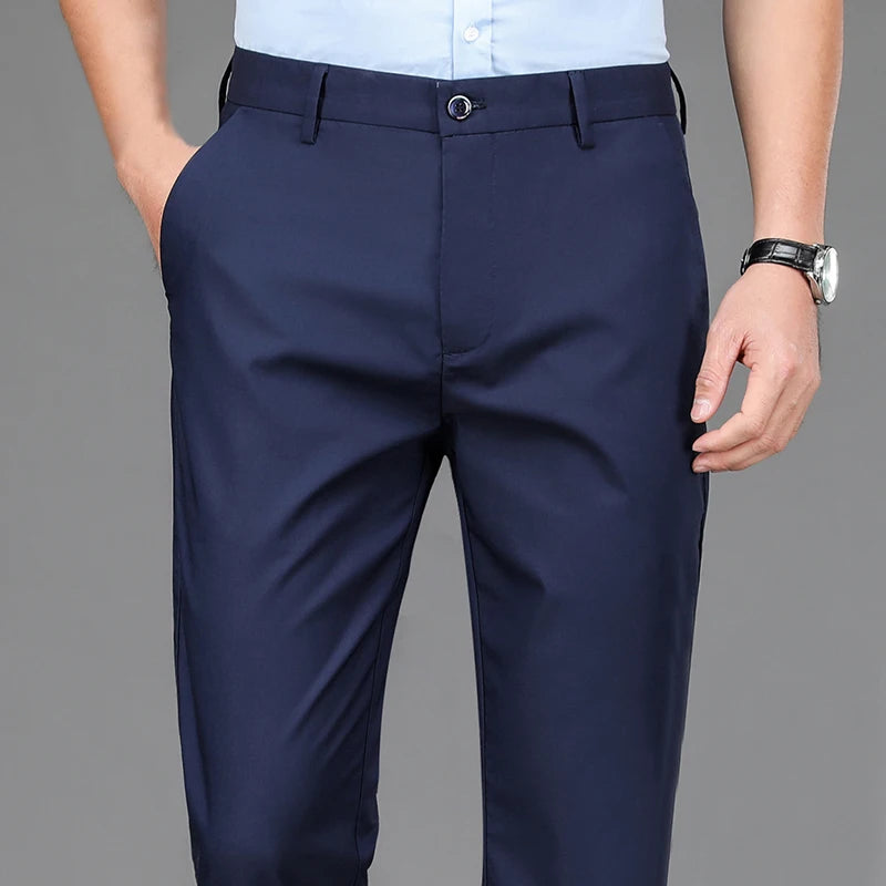 Men's Smart Casual Stretch Fast-Dry Trousers — Lightweight Straight Leg Office Work Pants | Spring Autumn | 7 Colors | Waist 29–40