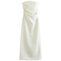 HXAO Strapless Ruffle Midi Dress — Off-Shoulder Backless Sheath | Prom Party Summer | Black White Beige | XS–L