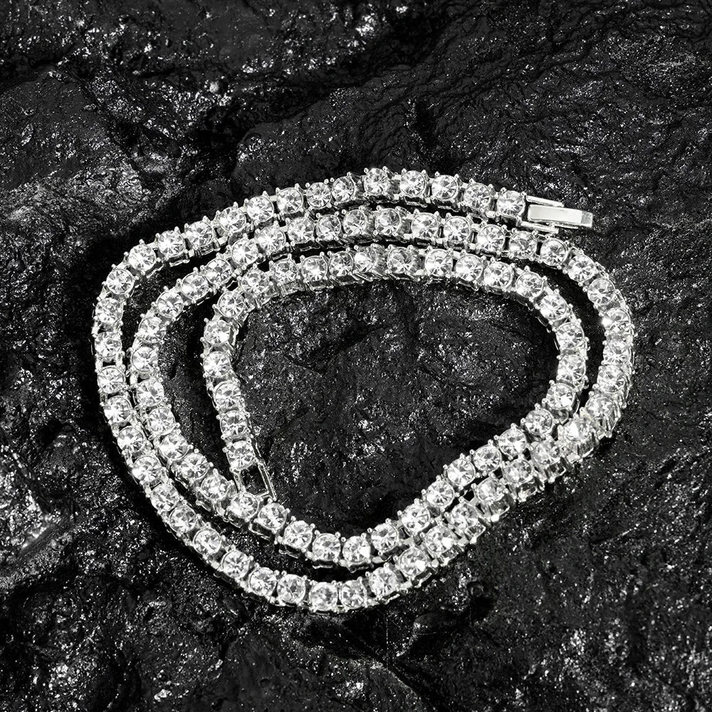 Iced Out Tennis Chain Necklace & Bracelet — 4mm or 5mm, Gold or Silver Tone | Unisex