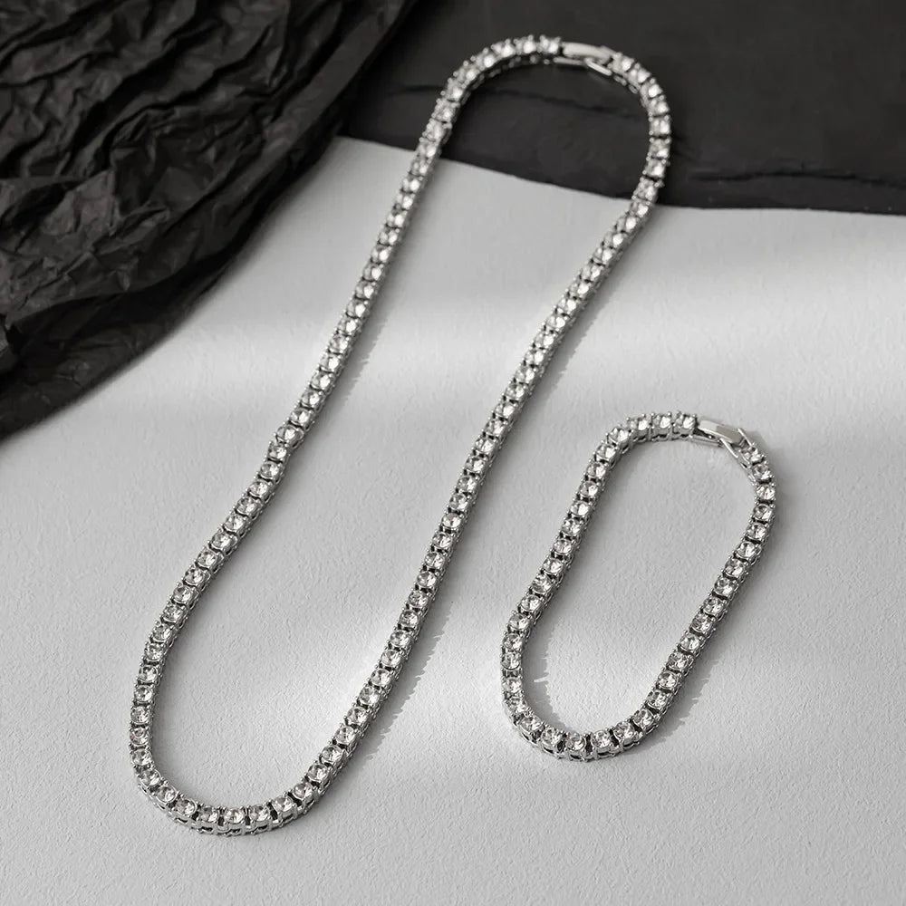Iced Out Tennis Chain Necklace & Bracelet — 4mm or 5mm, Gold or Silver Tone | Unisex