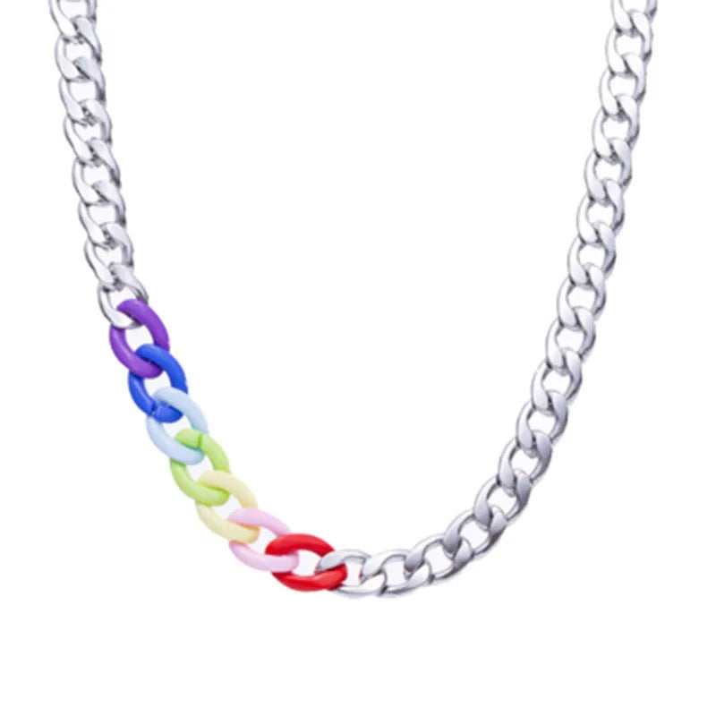 Rainbow Pride Cuban Chain Necklace — Stainless Steel, 60cm / 24 in | Unisex
