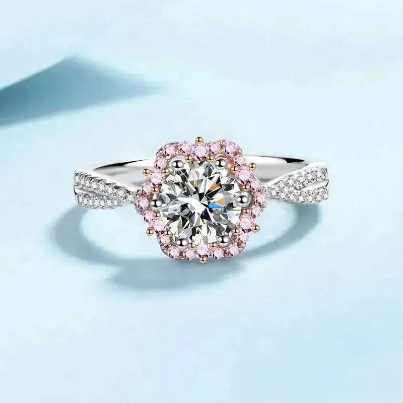 925 Sterling Silver 1ct Moissanite Halo Ring — GRA Certified, 12 Colours | Sizes 5–9