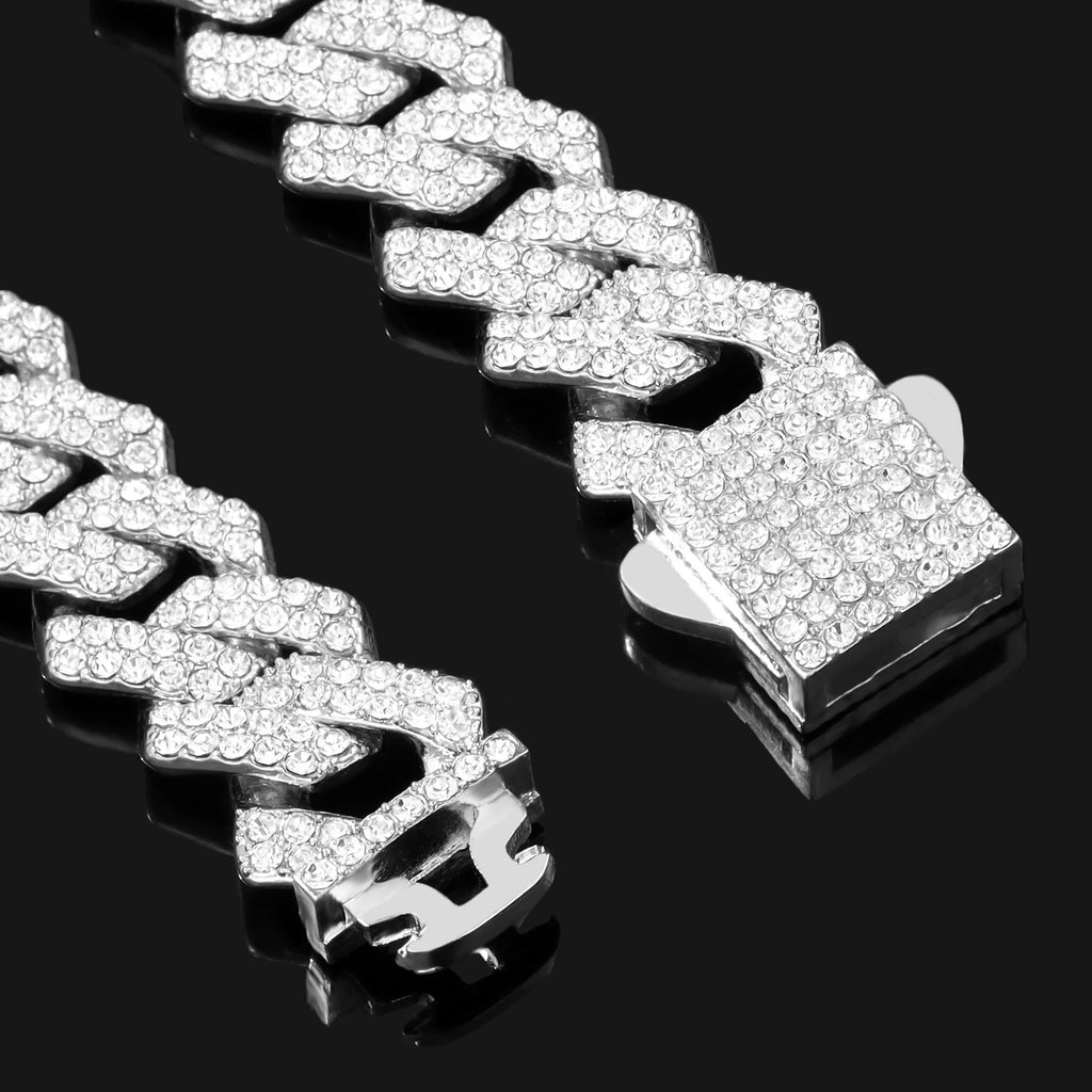 14mm Iced Out Cuban Link Chain — Prong-Set Choker & Bracelet, Gold or Silver Tone | Unisex