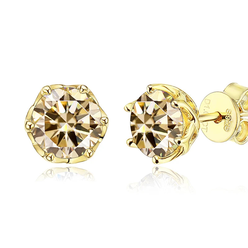 JoyceJelly 1/2/4CT D Color Moissanite Diamond Stud Earrings S925 Sterling Silver Plated 18K Gold Ear-studs Luxury Fine Jewelry