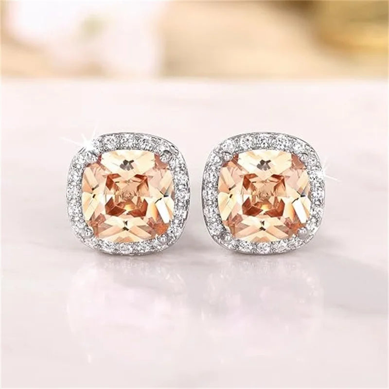 Gemstone-Inspired Cushion-Cut Cubic Zirconia Stud Earrings