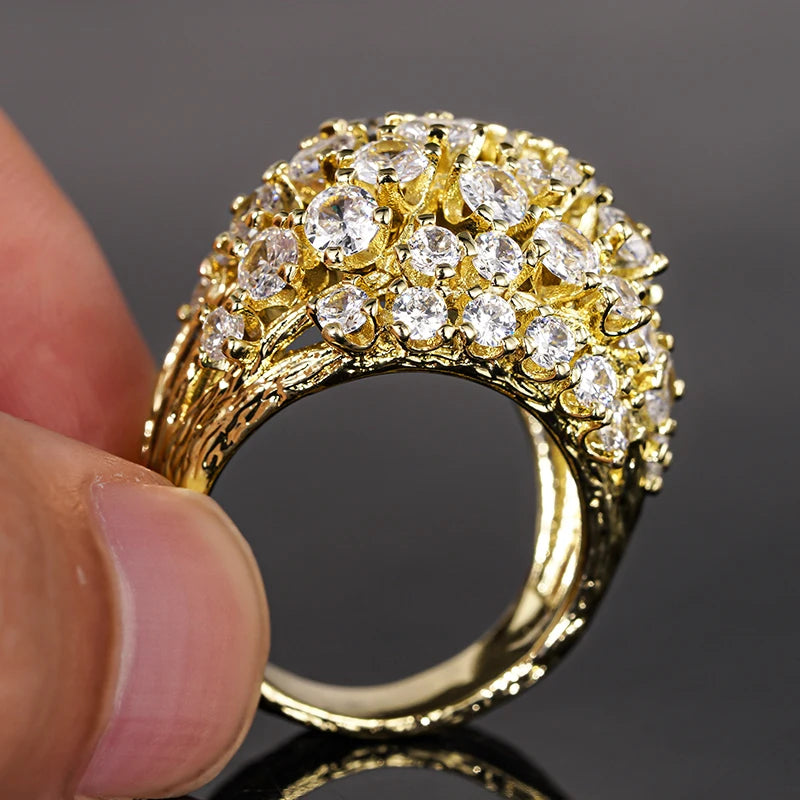 Huitan Branch Design Cubic Zirconia Ring – Gold Color
