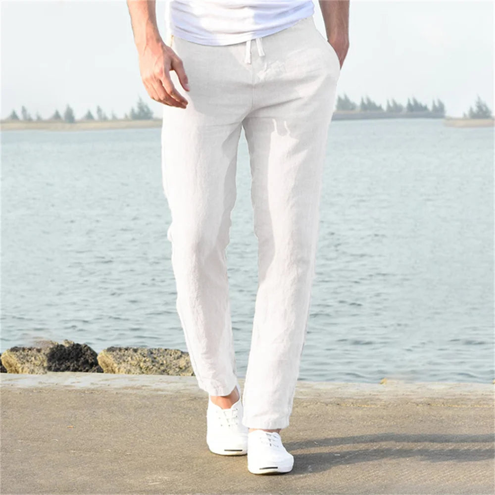 Men's Cotton Linen Pants — Breathable Solid Color Streetwear Trousers | S-3XL