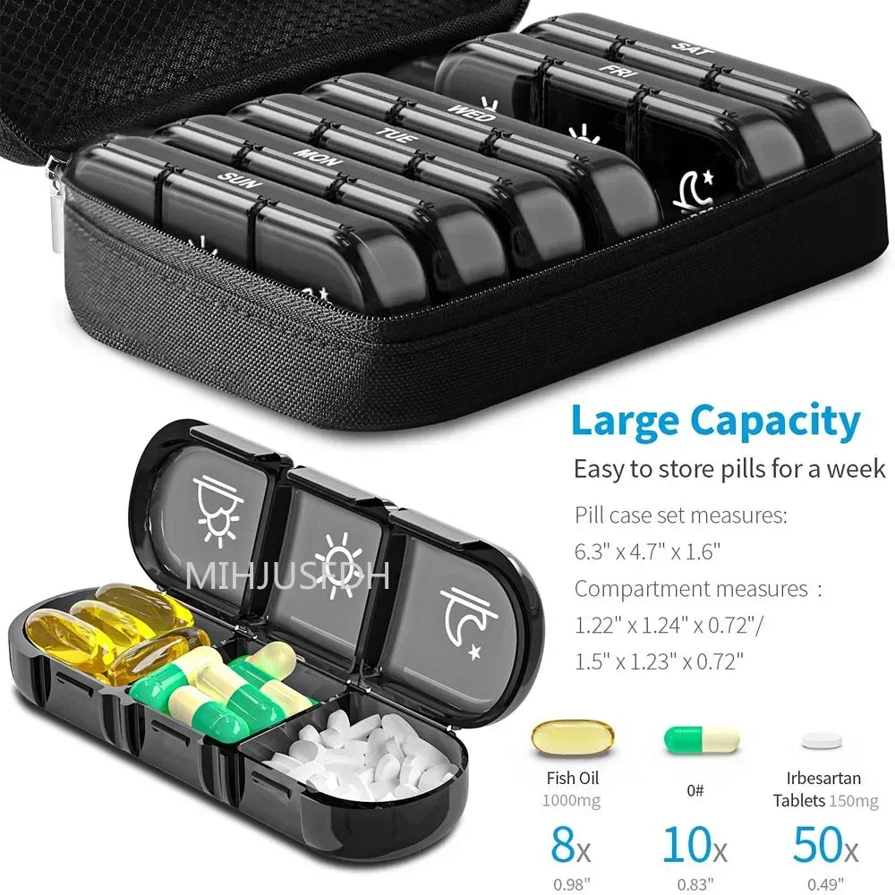 7 Day Weekly Pill Organizer 28 Grids 4 Times Daily Portable Stylish Business Bag Pill Box for Men Women Medicine Vitamin Storage