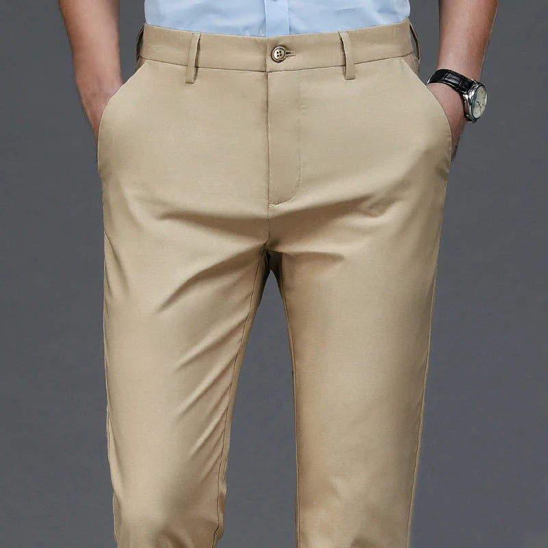 Men's Smart Casual Stretch Fast-Dry Trousers — Lightweight Straight Leg Office Work Pants | Spring Autumn | 7 Colors | Waist 29–40