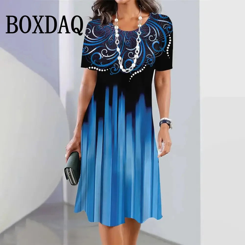 BOXDAQ Plus Size Gradient Print A-Line Dress — Short Sleeve O-Neck Loose | Casual Street | 1XL–9XL