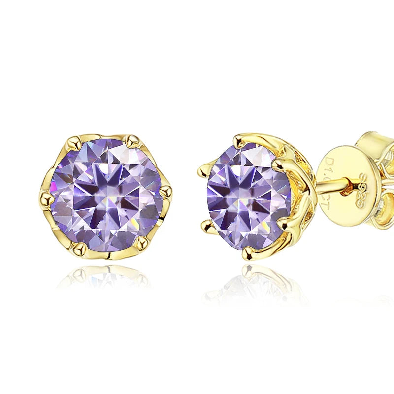 JoyceJelly 1/2/4CT D Color Moissanite Diamond Stud Earrings S925 Sterling Silver Plated 18K Gold Ear-studs Luxury Fine Jewelry