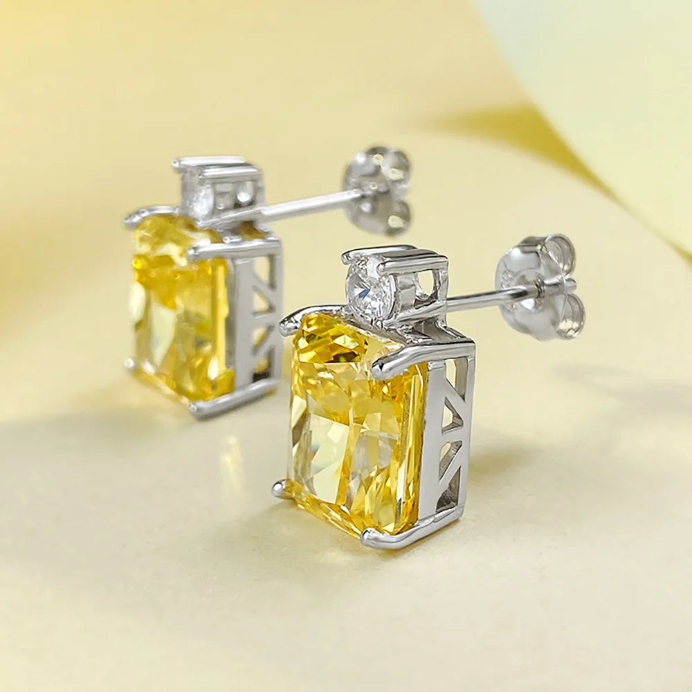 Luxury 100% 925 Real Silver 10*12mm Pink Quartz Topaz High Carbon Diamond Stud Earrings for Women Wedding Fine Jewelry Lady Gift