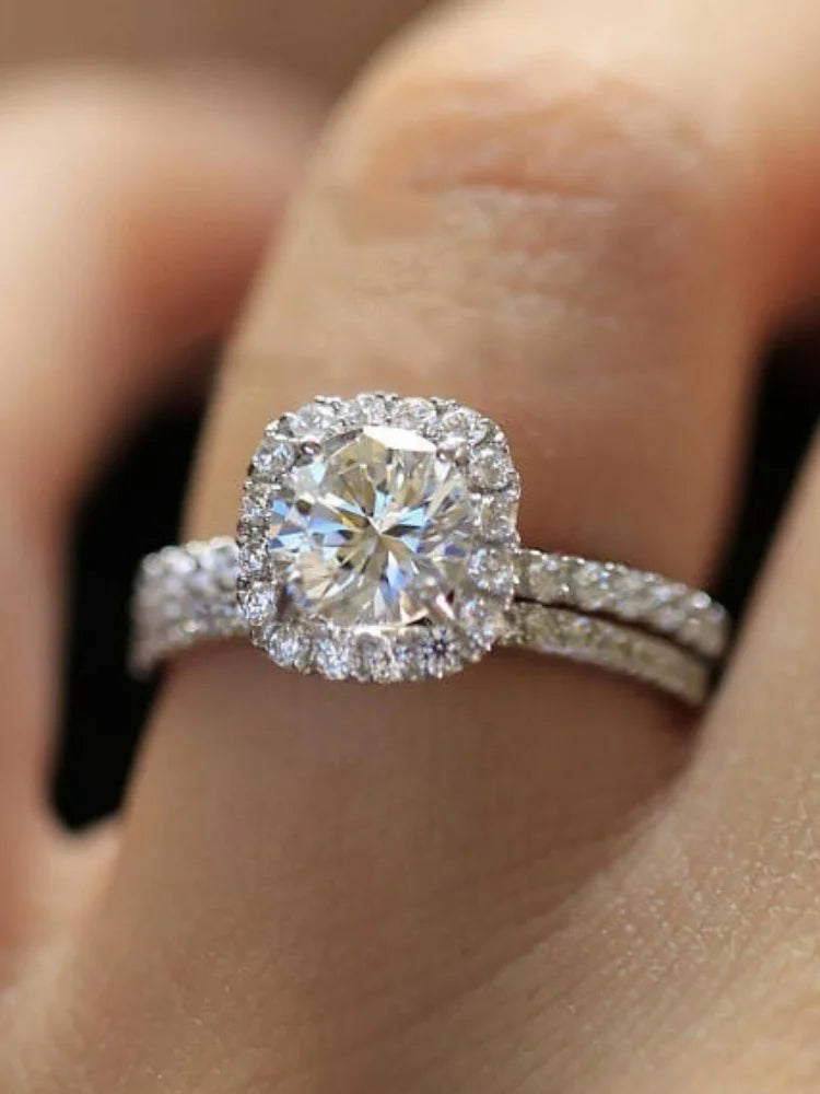 Simple CZ Engagement Ring — Silver-Tone Solitaire Wedding Band | Sizes 5–11