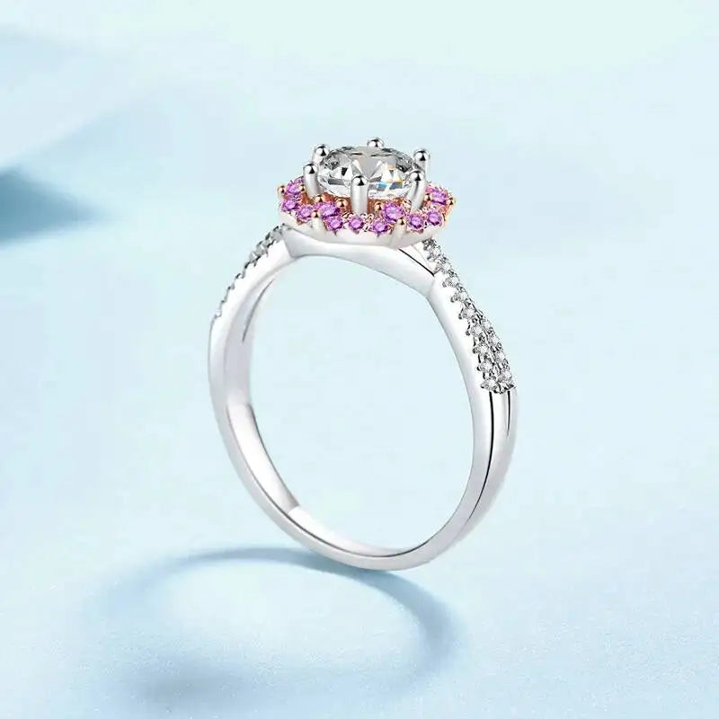 925 Sterling Silver 1ct Moissanite Halo Ring — GRA Certified, 12 Colours | Sizes 5–9