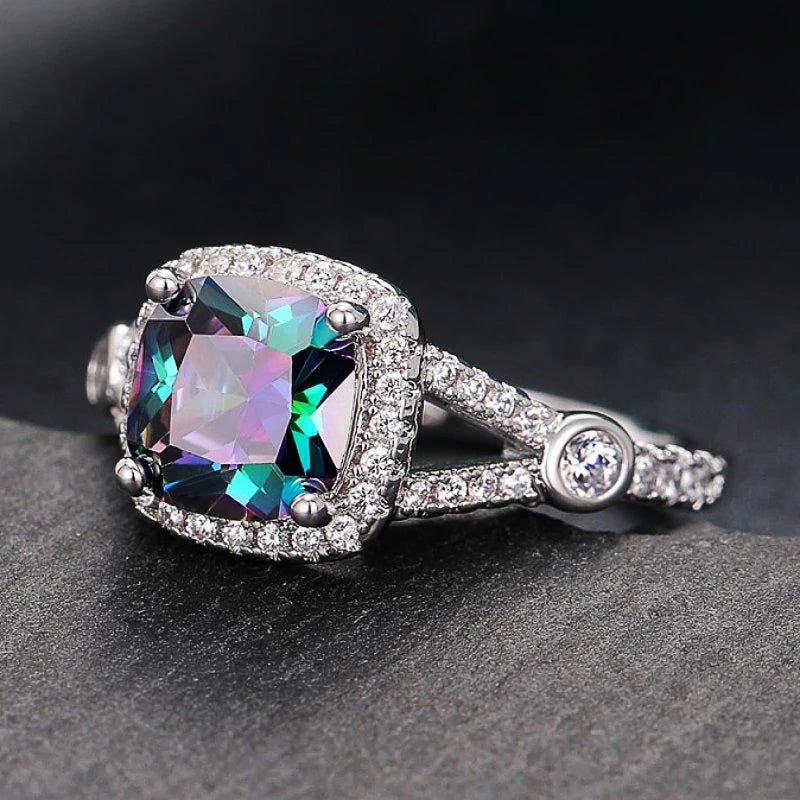 Multicolor Stone Geometric Statement Ring