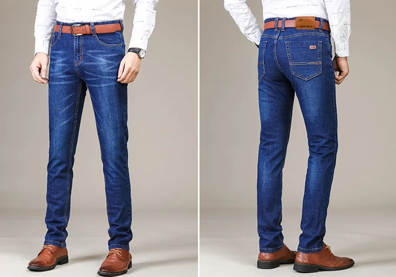 Men’s Classic Fitted Stretch Straight-Leg Jeans, Black & Blue