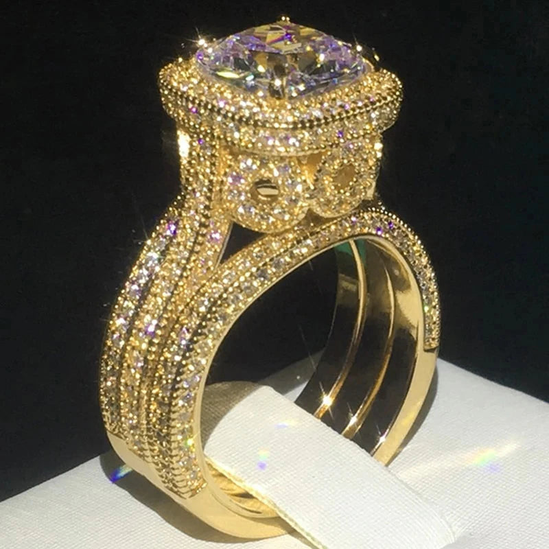Huitan Luxury Women 3Pcs/Set Ring Gorgeous Accessories Inlaid Brilliant CZ Fashion Chic Wedding Party Elegant Female Jewelry