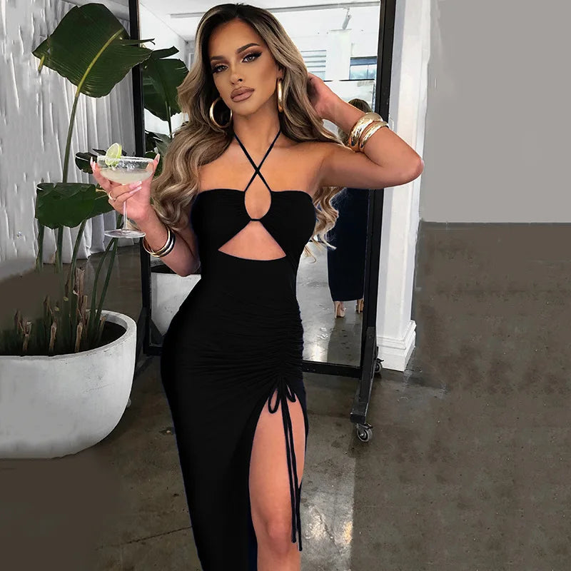 Women's Sleeveless Backless Bodycon Midi Dress – Slim Night Out & Club Dress