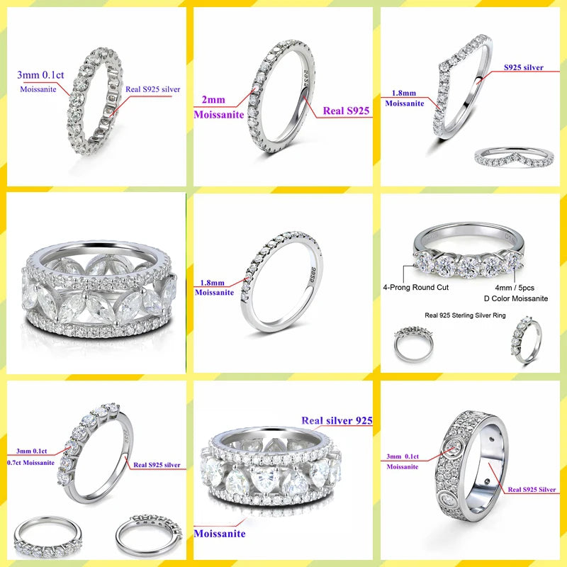 solid 2mm 3mm white round Moissanite diamond Full Eternity Band 925 Sterling Silver Jewelry Wedding Ring Valentine's Day Gift