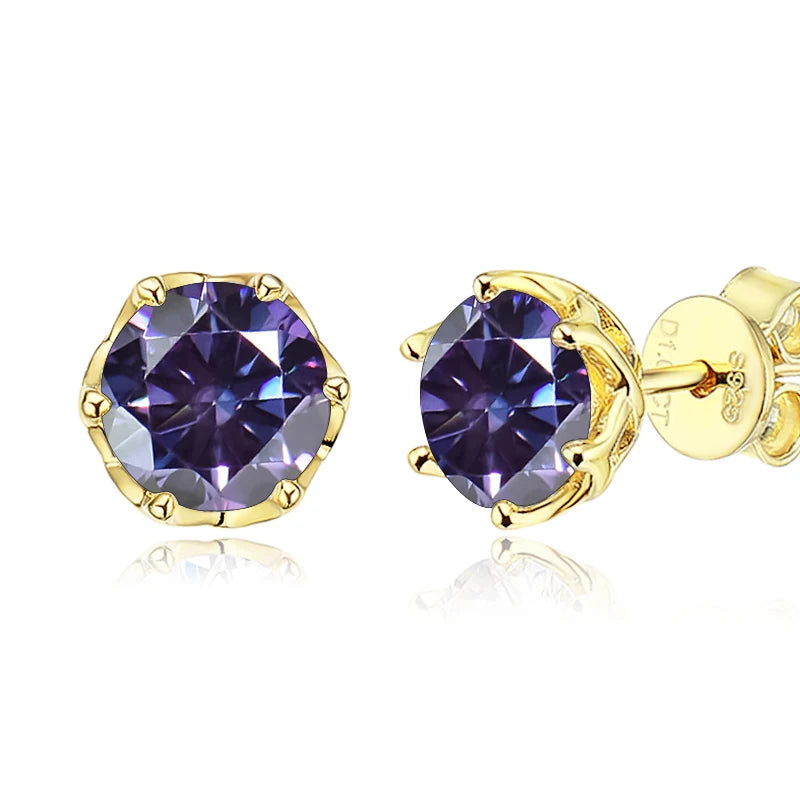 JoyceJelly 1/2/4CT D Color Moissanite Diamond Stud Earrings S925 Sterling Silver Plated 18K Gold Ear-studs Luxury Fine Jewelry