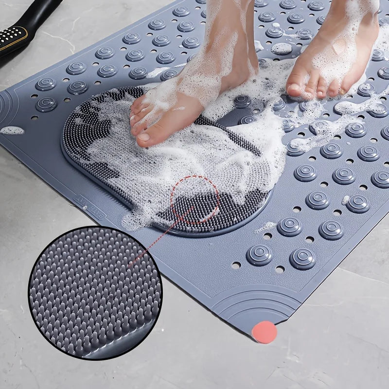Textured PVC Shower Mat with Foot Scrubber | 36 × 69 cm
