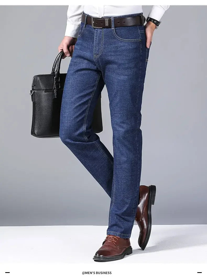 Men’s Autumn & Winter Stretch Straight-Leg Jeans, Sizes 28–40