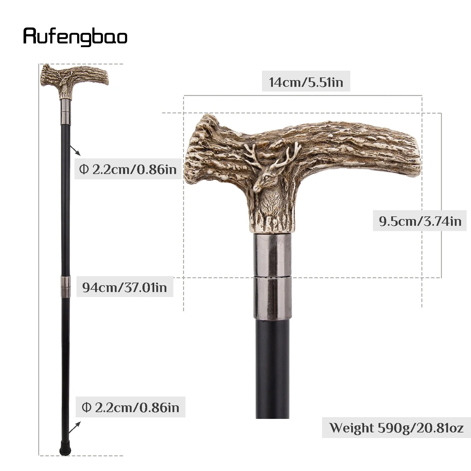 White Resin Deer Tree Root Head Walking Cane Fashion  Stick Gentleman  Cosplay Cane Knob Crosier 94cm  Performance Stage Cane