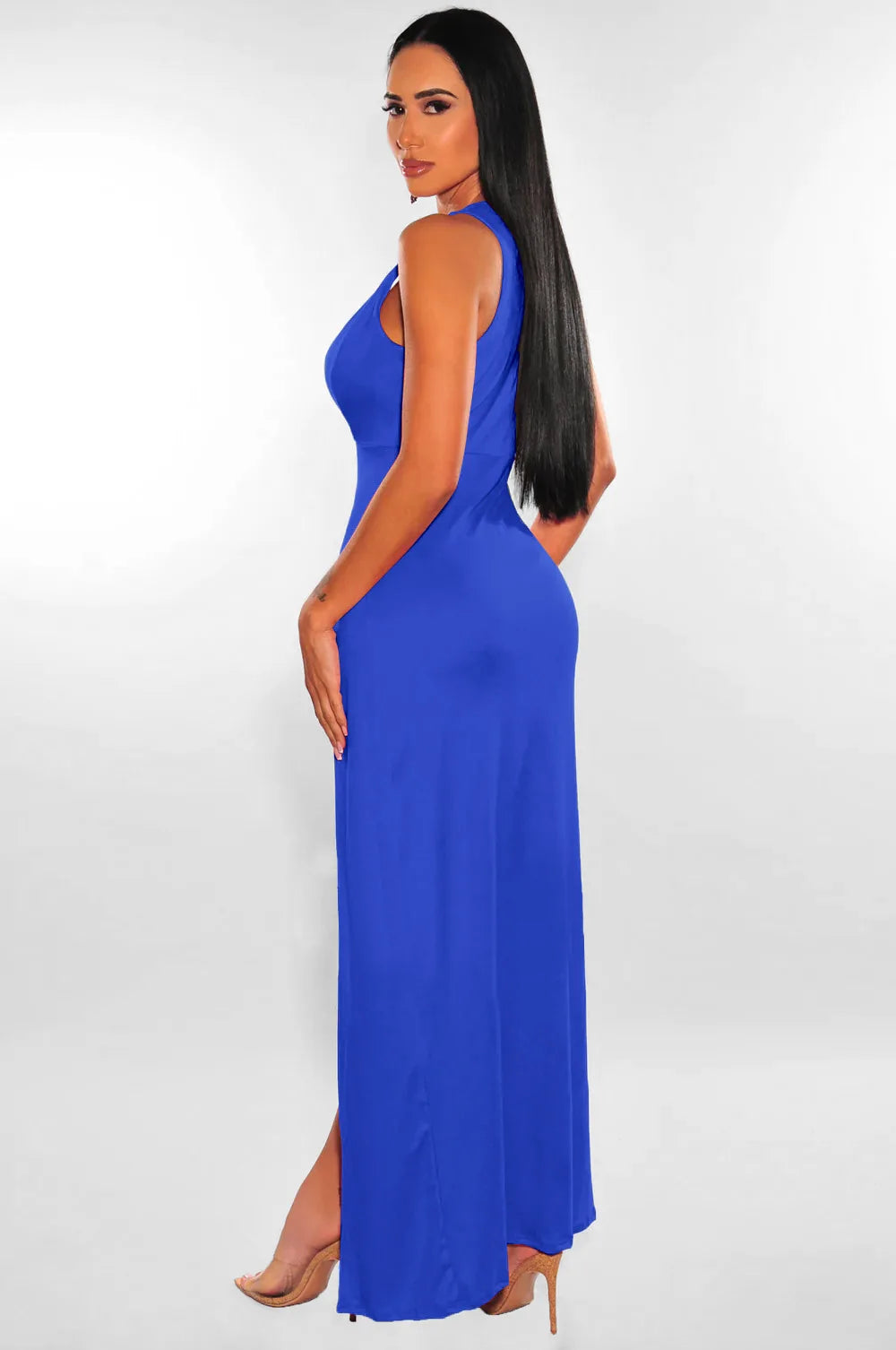 Sleeveless V-Neck Midi Dress – Slim-Fit A-Line Silhouette
