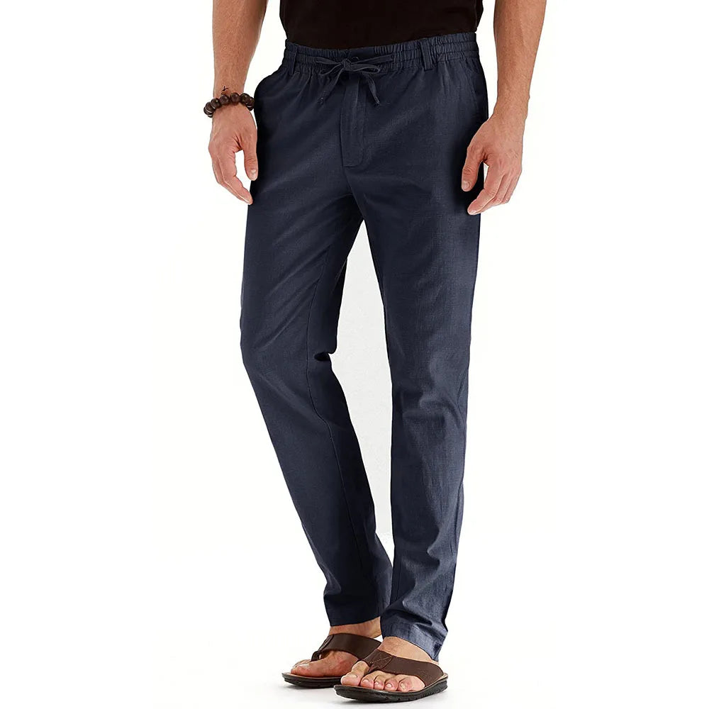 Casual Men's Pants European and American Loose Elastic Waist Cotton Versatile Solid Color Sports Pants