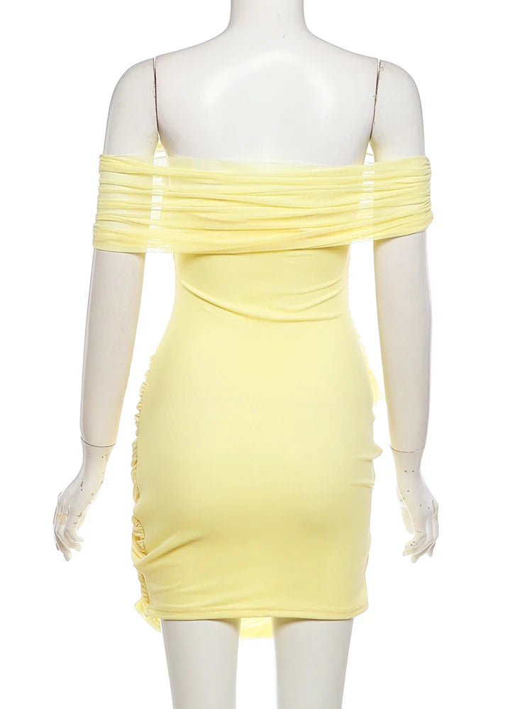 Kliou Sexy See Through Mini Dress Woman Slash Neck Backless Skinny Peach Buttocks Hot Girls Midnight Club Party Hipster Bodycon