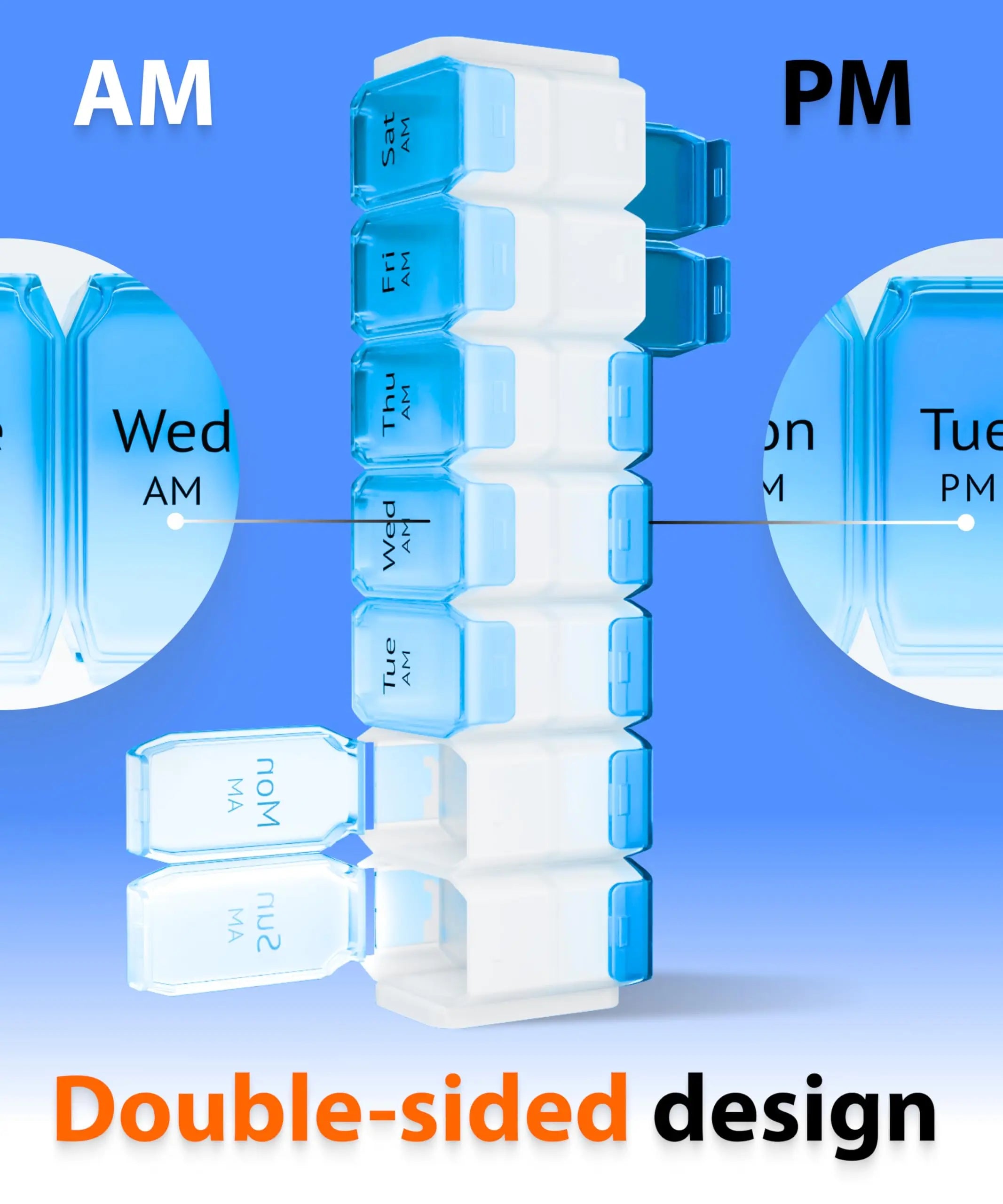 Extra Large Pill Organizer- XXL Pill Box for 7 or 14-Day - Weekly Pill Organizer with AM PM Large Compartments Big Pill Case