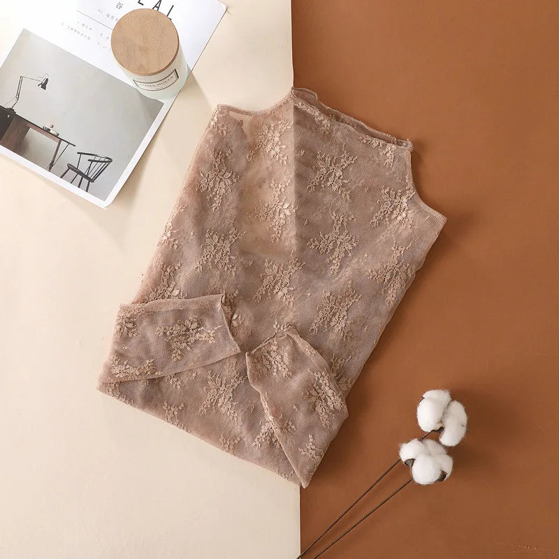 Sheer Mesh Lace Crop Top — Long Sleeve See-Through O-Neck | Fairycore Club Style | S–XL | 5 Colors