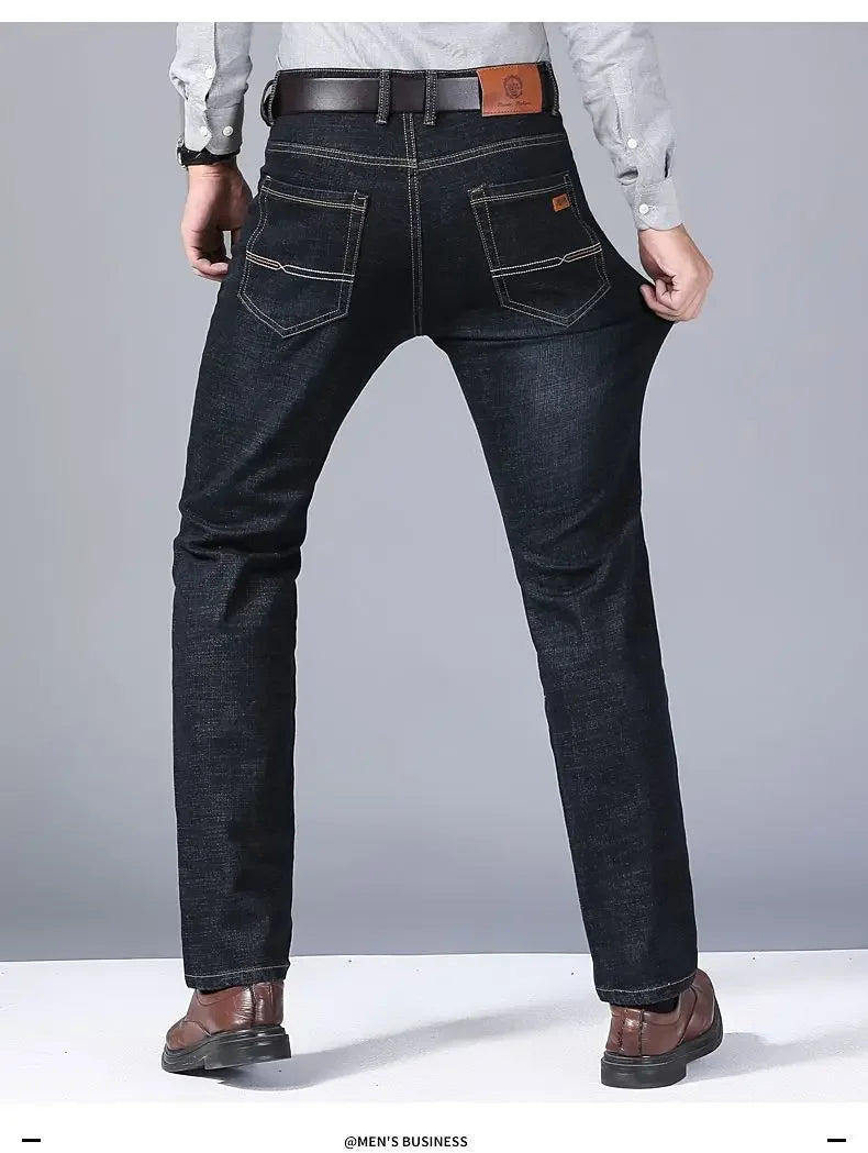 Men’s Autumn & Winter Stretch Straight-Leg Jeans, Sizes 28–40