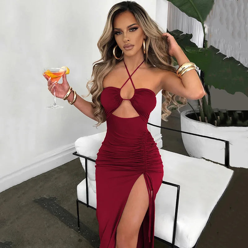 Women's Sleeveless Backless Bodycon Midi Dress – Slim Night Out & Club Dress