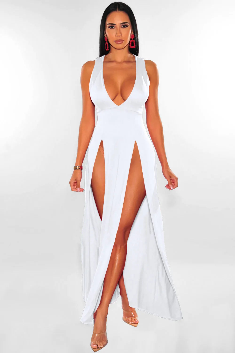 Sleeveless V-Neck Midi Dress – Slim-Fit A-Line Silhouette