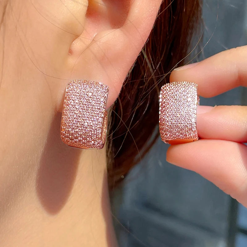 Huitan Full CZ Hoop Earrings — Bling Luxury Bridal Wedding Earrings | 4 Style Options | Women's Fashion Jewelry