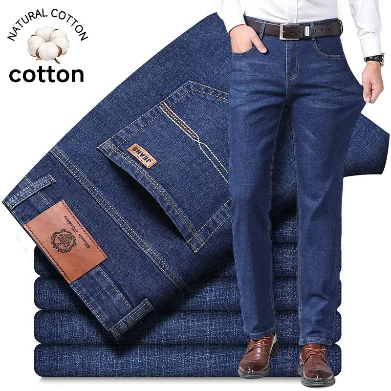 Men’s Autumn & Winter Stretch Straight-Leg Jeans, Sizes 28–40