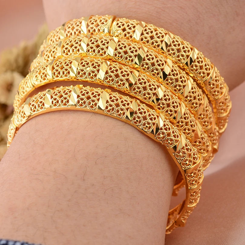 24K Luxury Gold Color Bangles For Women Wedding Bride Bracelets Gold Color Jewelry Middle East African Gifts