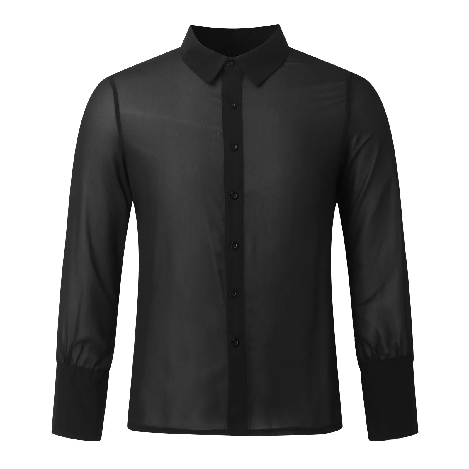 Men's Mesh See-Through Long Sleeve Shirt — Solid Color Button-Down | Vintage Streetwear Retro Party | S–3XL