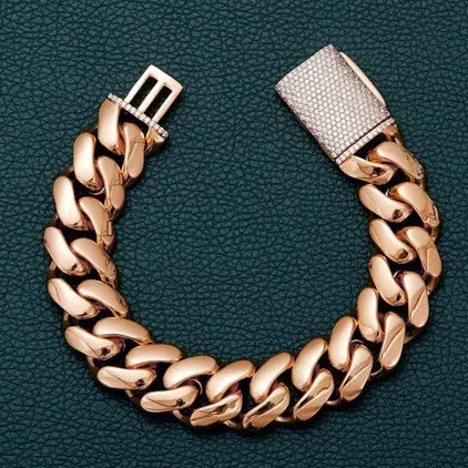 8-22mm Rose Gold  316L Stainless Steel  Cuban Miami Link Chain Iced Out CZ Box Clasp Necklace Fashion Hip Hop Unisex Jewelry