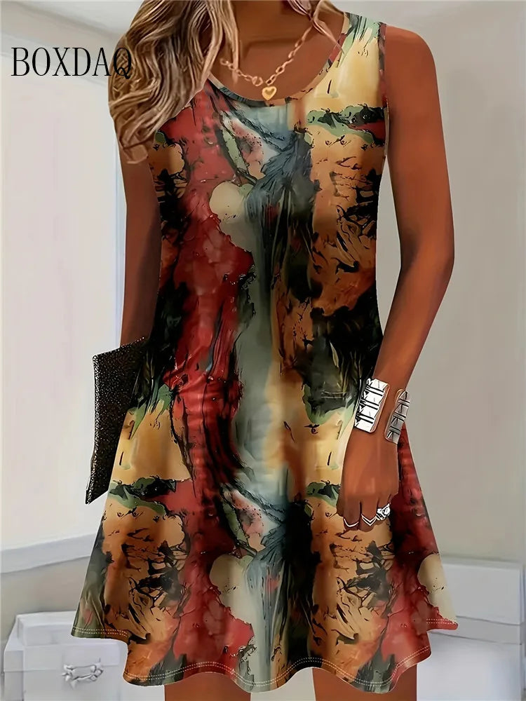 Women's Floral Bohemian Sleeveless Mini Dress – Casual Beach Tank Dress