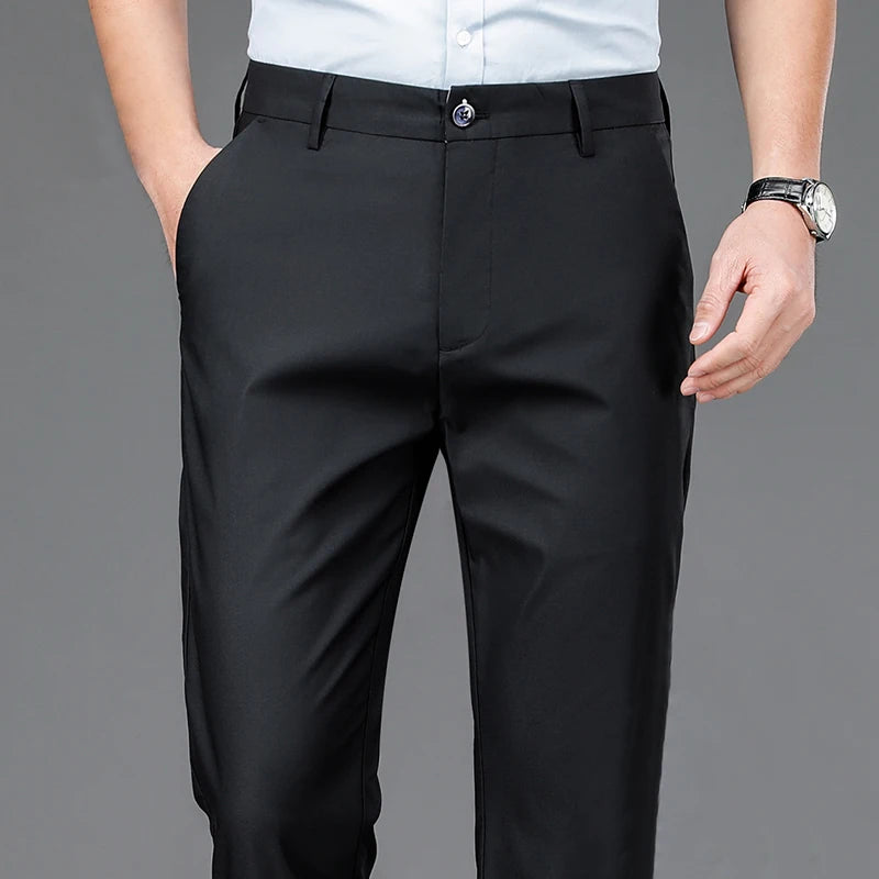 Men's Smart Casual Stretch Fast-Dry Trousers — Lightweight Straight Leg Office Work Pants | Spring Autumn | 7 Colors | Waist 29–40