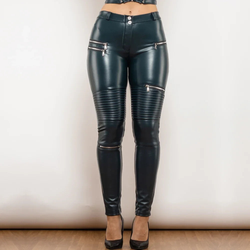 Shascullfites Melody Blue Leather Pants for Women Gothic Biker Style Punk PU Clothing Female Gothic Fashion