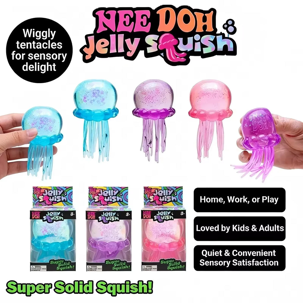 Trending Nee Doh Jellyfish & Cube Squish Toy, Soft Jelly Squeeze Stress Relief Fidget Toy, Sensory NeeDoh for Kids & Adults New