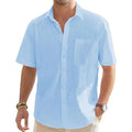 Men's Cotton Linen Short Sleeve Shirts Casual Lightweight Button Shirts Vacation Beach Summer Tops with Pocket