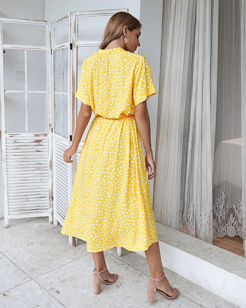 Vintage Floral Shirt Dress – Belted Mid-Calf Fit