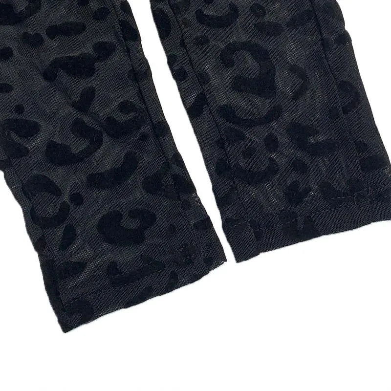 Y2k Hot Girl New Long Sleeve Bodycon Leopard Print Women Jumpsuit Sexy Sheer Mesh Bodysuits Catsuit Party Clubwear