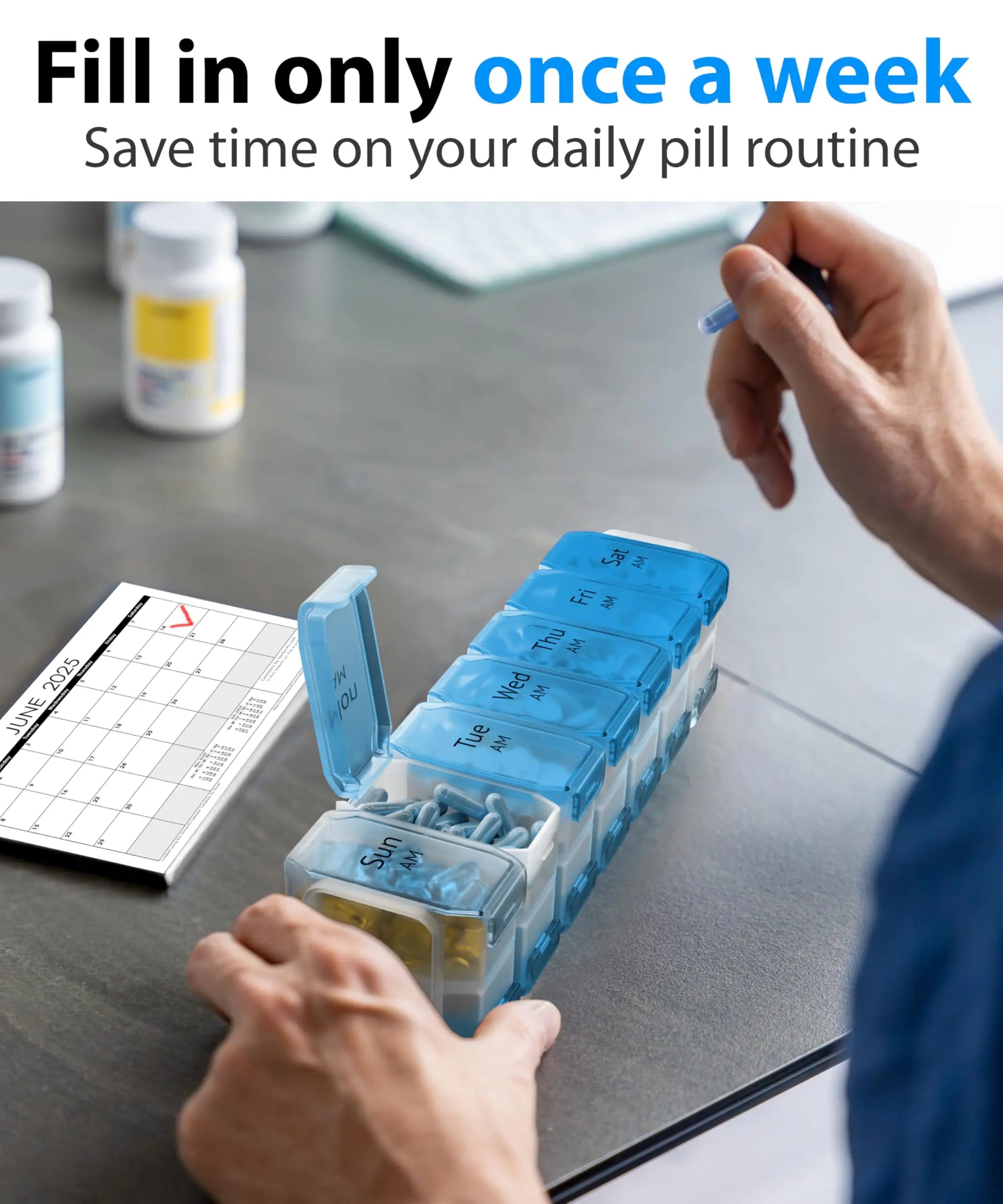 Extra Large Pill Organizer- XXL Pill Box for 7 or 14-Day - Weekly Pill Organizer with AM PM Large Compartments Big Pill Case